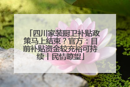 四川家装厨卫补贴政策马上结束？官方：目前补贴资金较充裕可持续丨民情瞭望